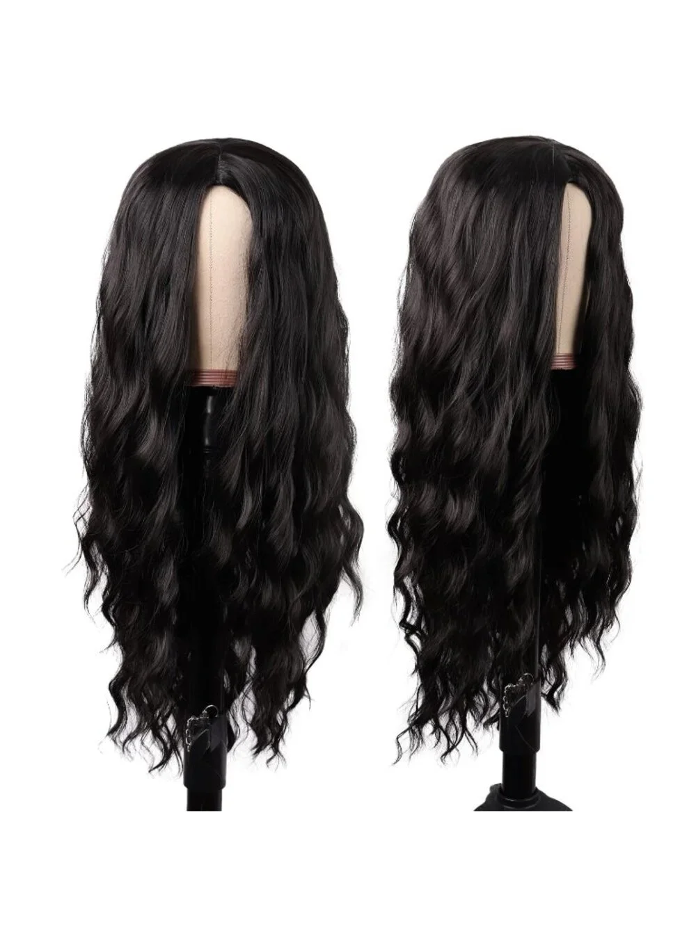 Women's Black 28 Inch Synthetic Fiber Long Middle Part Curly Cosplay Wigs